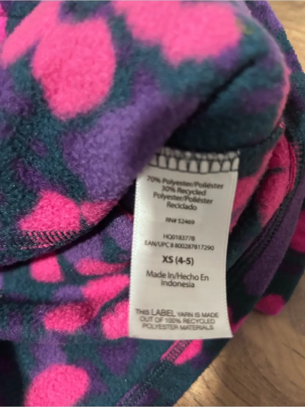 Athletic Girls' Fleece Pullover Jacket in Pink & Purple. Size XS (4-5)